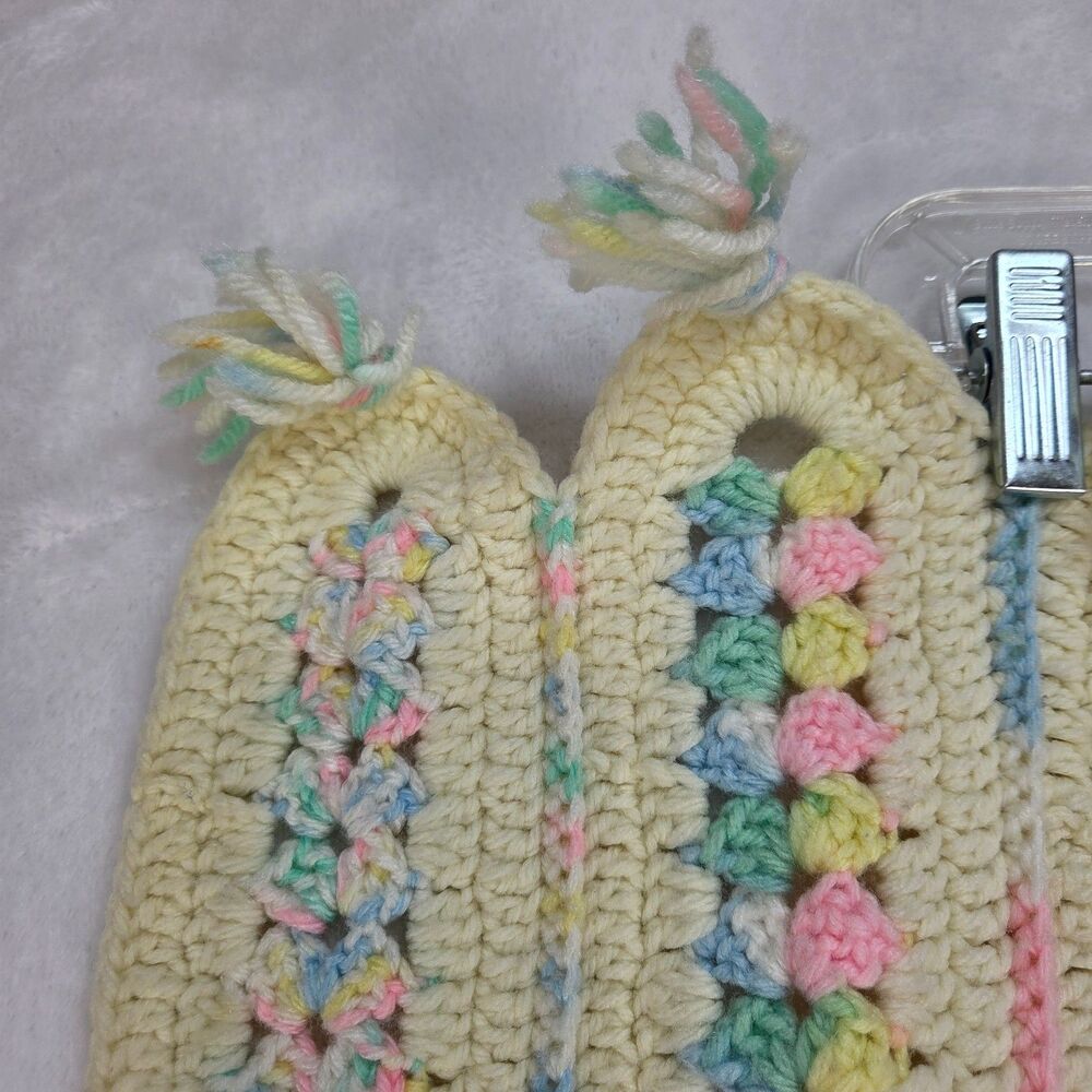 Vintage Handmade Crochet Afghan Blanket 45x25 Pastel Striped Granny Pattern - Picture 4 of 12